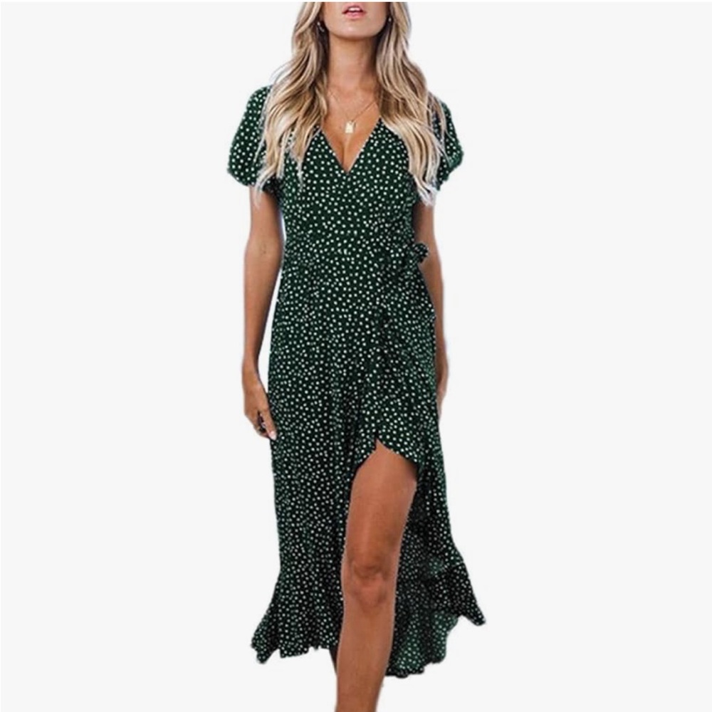 Dress - hi low wrap green dress medium (8-10)